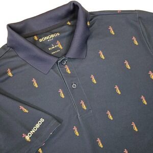 Bonobos Golf Slim Fit Polo Shirt Navy Blue Golf Bag Print Men's‎ Size LARGE